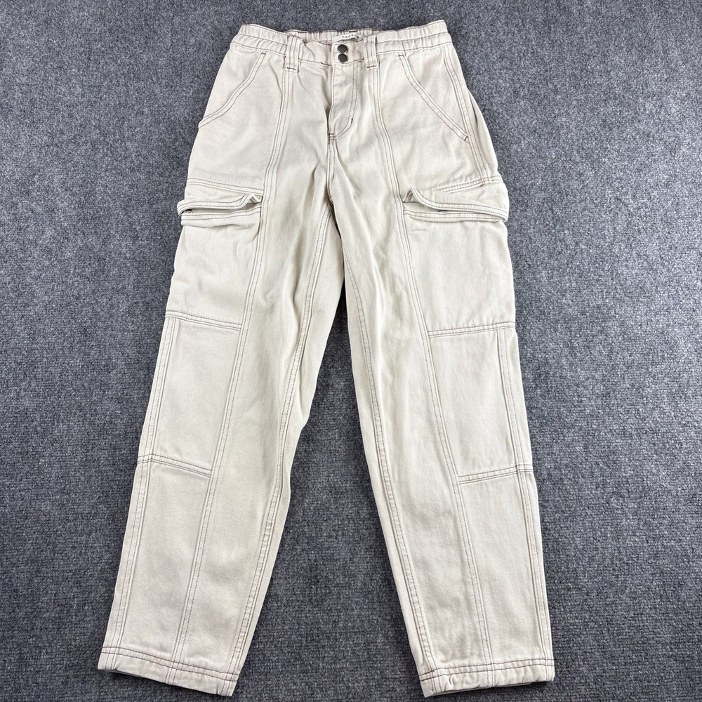 PacSun Women's Elastic Waist Cargo Wide Leg Jeans - Cream/Bone Size S